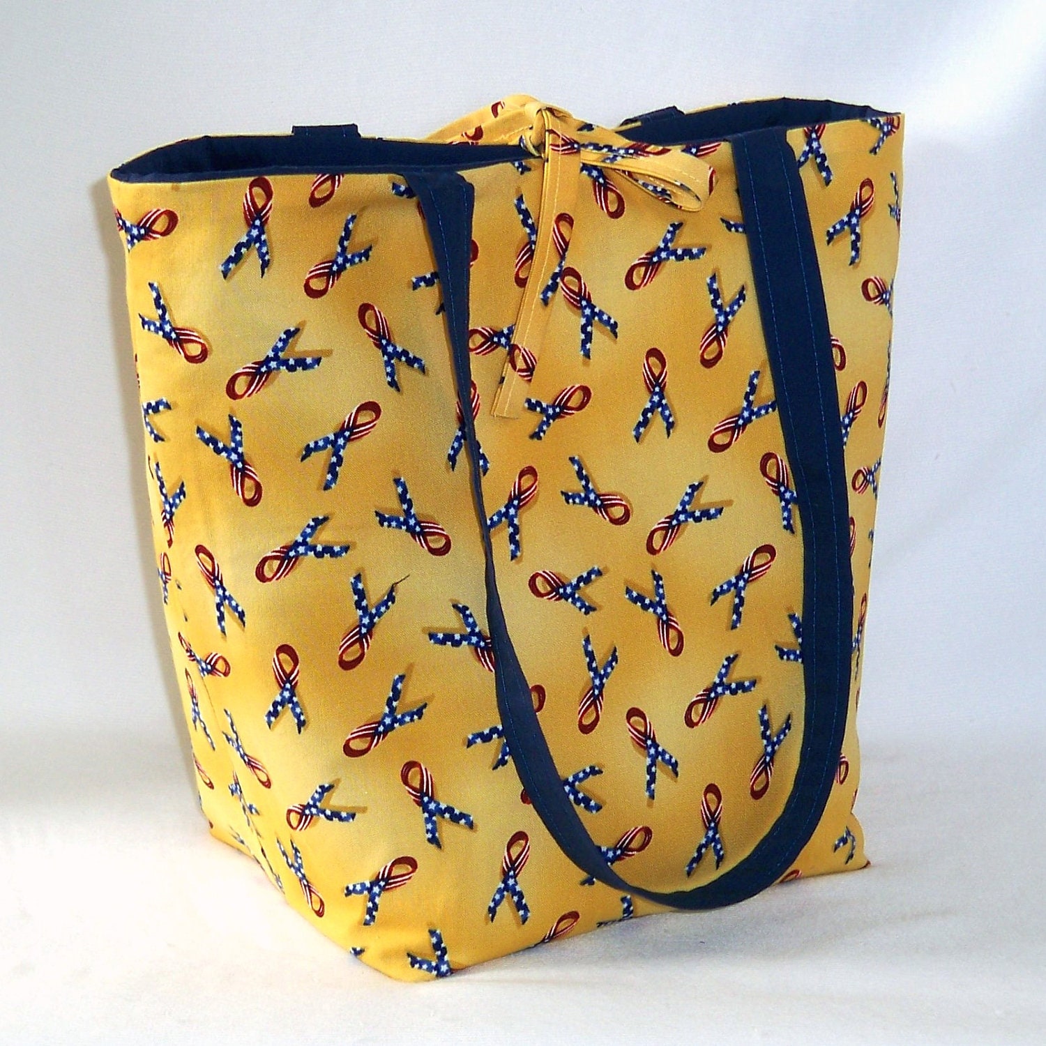Yellow Ribbon Tote Bag Purse Troop Support Fabric Red White Blue Flag Ribbon Shoulder Bag