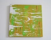 Mustard Yellow/Lime Green/Grey medium acrylic abstract painting 12"x12"