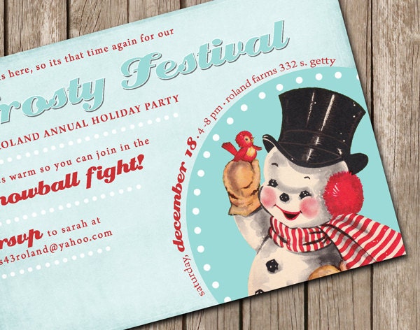 Vintage Frosty the Snowman Christmas Invitation - p.ink creative - christmas party or children's winter birthday party (DEPOSIT)
