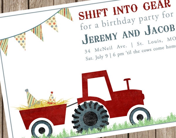 Tractor Birthday Party Invitation - perfect for any type of party on the farm and for farmers of all ages (DEPOSIT)
