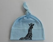 Giraffe Baby Hat - Screen Printed American Apparel Organic Cotton Beanie - Light Blue