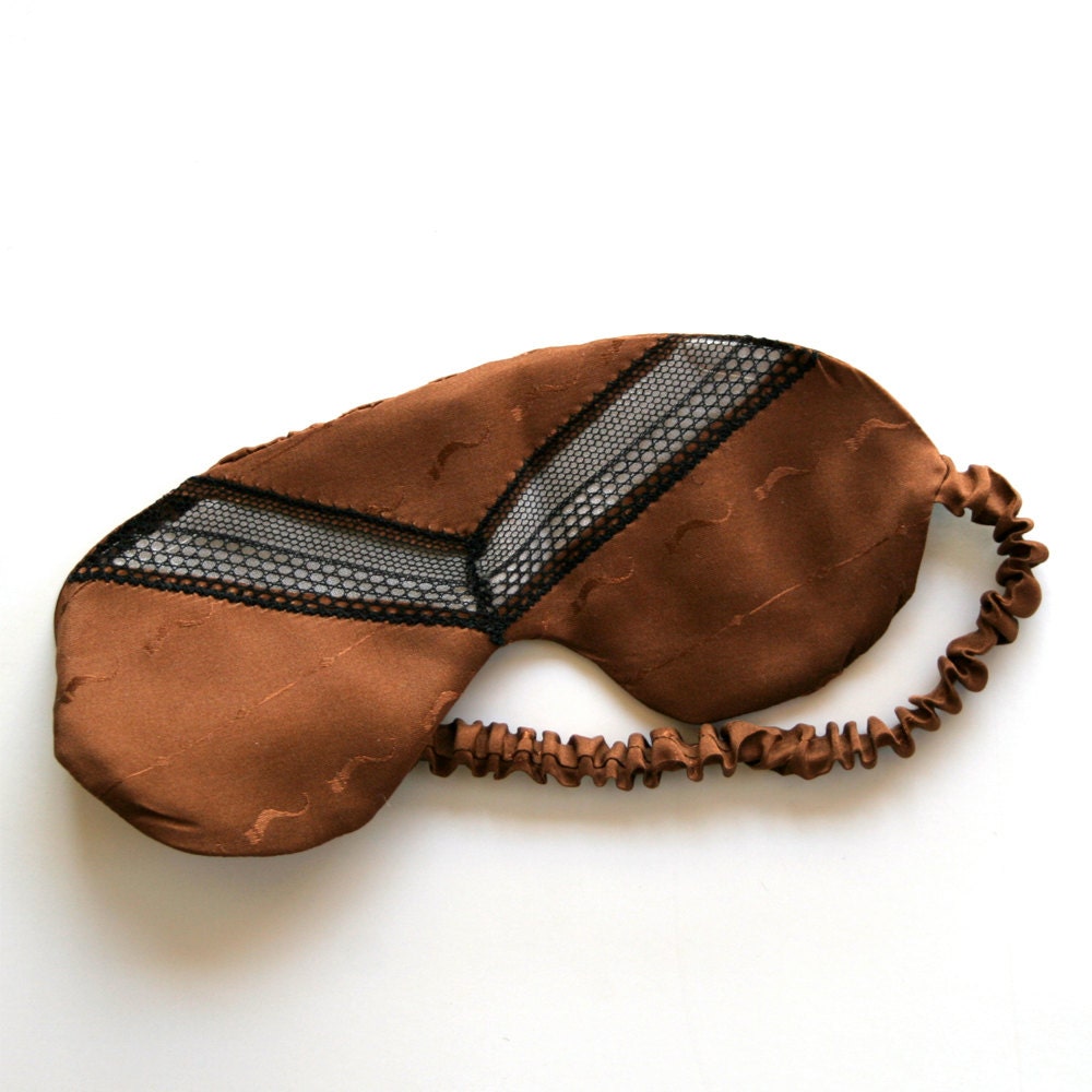 Lingerie Eye Mask Eyemask Sleep / Brown Black Silk Vintage Jacquard - Dinah Private Eye Sleep Mask