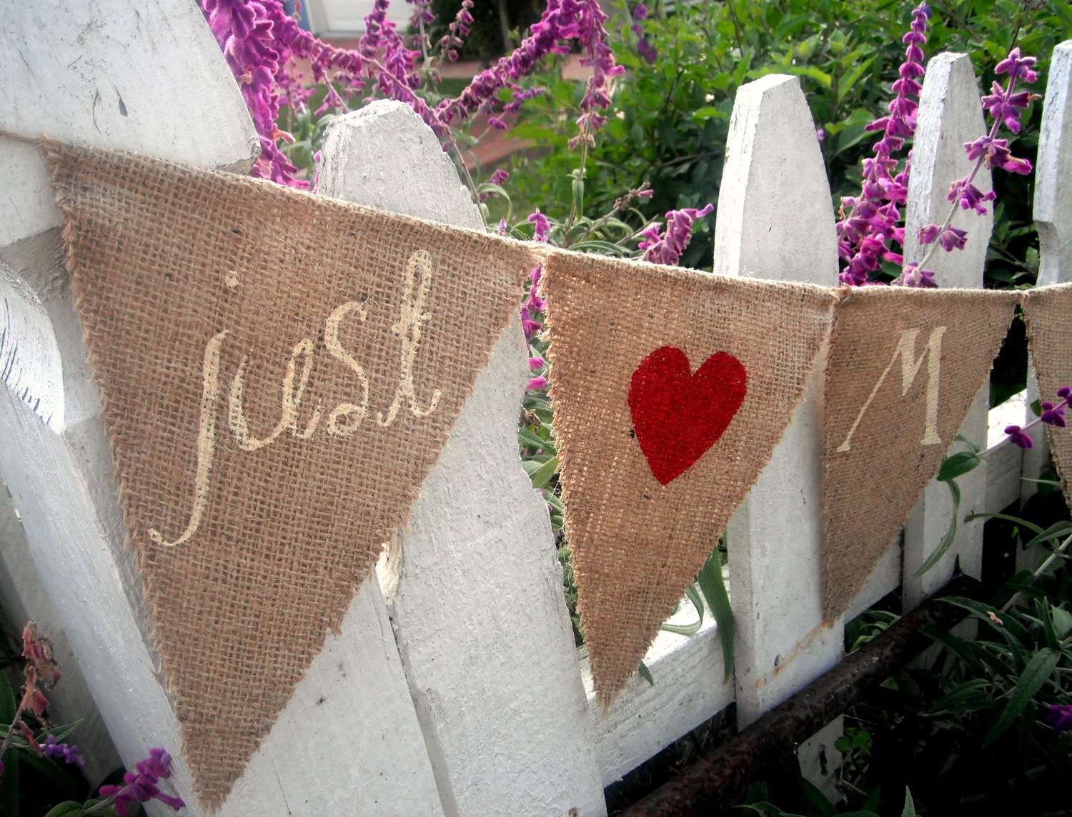 Just Married Burlap Banner REVERSIBLE Burlap Banner or Sign - Burlap Pennant Bunting photo prop
