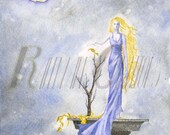 Leaf Moon Watercolor Print Fairy Fantasy