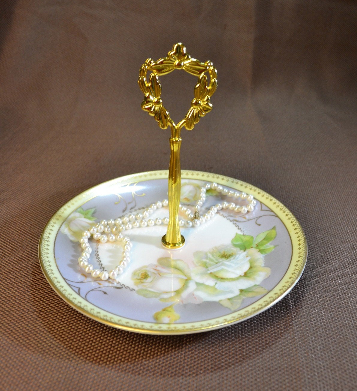 Jewelry Stand Bavarian Handpainted Tidbit Tray Cakestand Makeup tray FREE Shipping