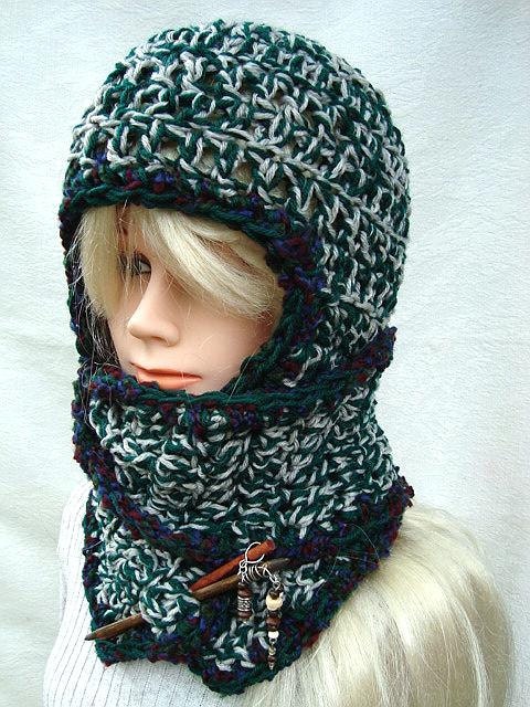 Instant Download PDF Crochet Pattern - Schoodie - Hat with attached scarf, SPP-71,   Sizes age 5 to adult sizes, preteen, teen, adult