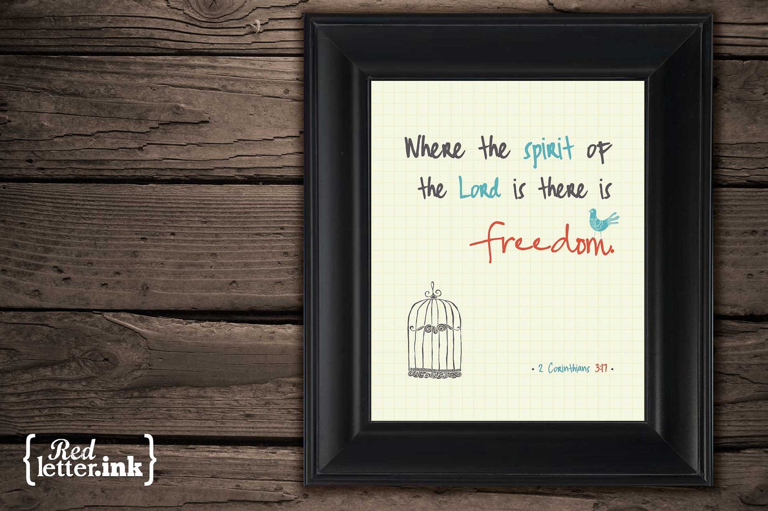 Wall Art - Freedom (creme, turquoise, orange, gray) 2 Corinthians 3:17 - 8 x 10 Print