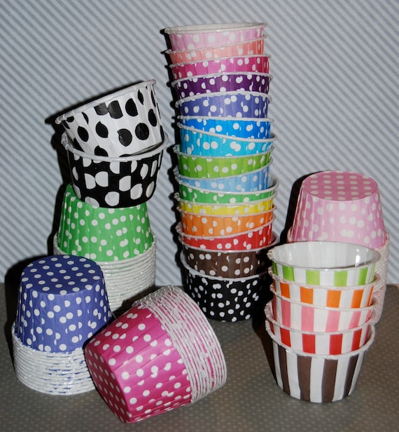 Candy Cups Nut Baking cupcake liners muffin grease proof treat dips sauces cups - (50 pcs) YOU PICK COLORS -Polka Dot or Stripe paper cups