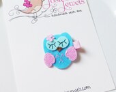 Blue & Pink SLEEPY OWL Girls Clippie