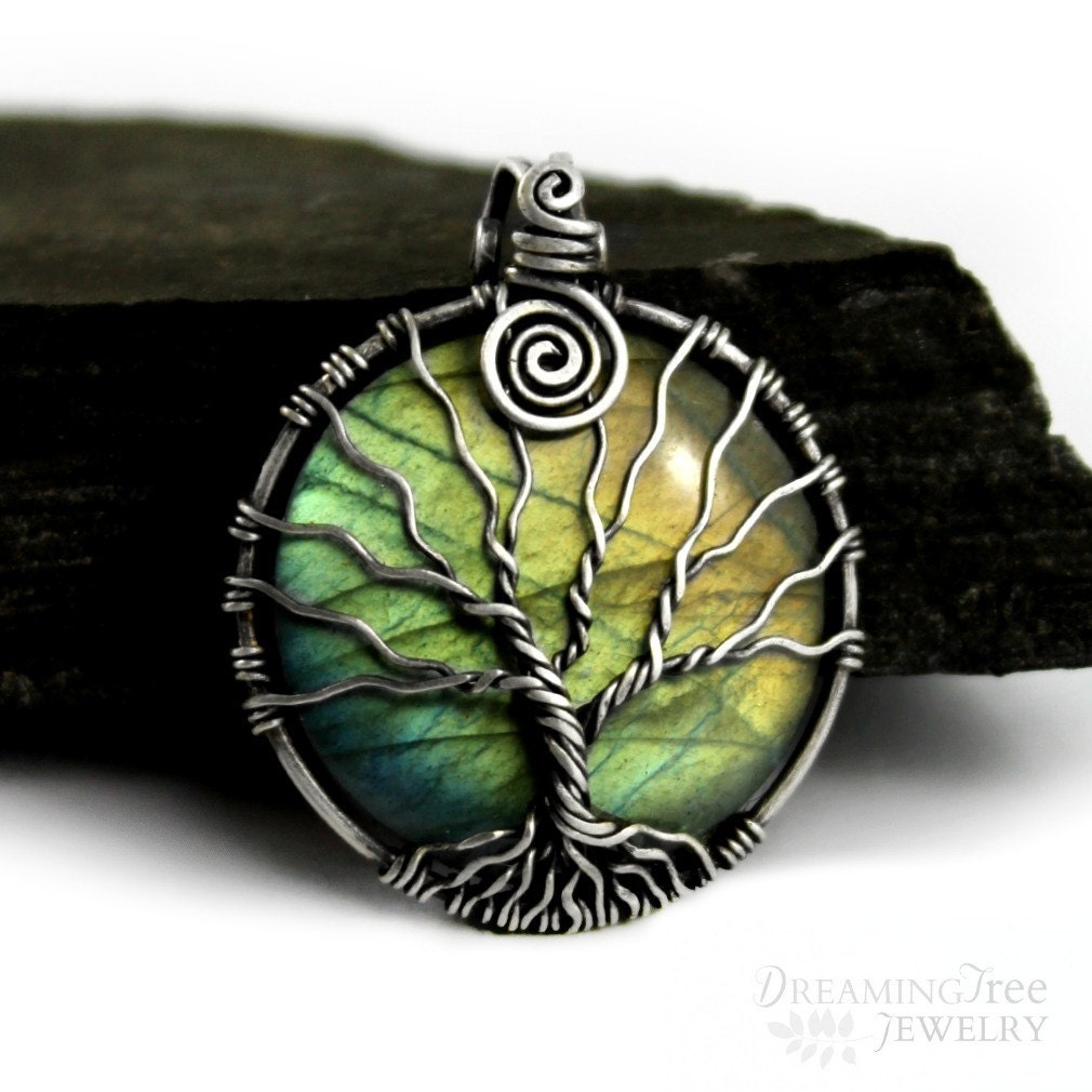 On Hold Rainbow Labradorite Tree of life pendant Sterling silver
