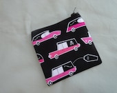 Pink Hearse Small Coin Pouch with Black Zipper and Pink Interior