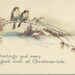 Antique Gibson Christmas Postcard Birds Overlooking a Winter Scene - Log Cabin - Country - Snow - 1923