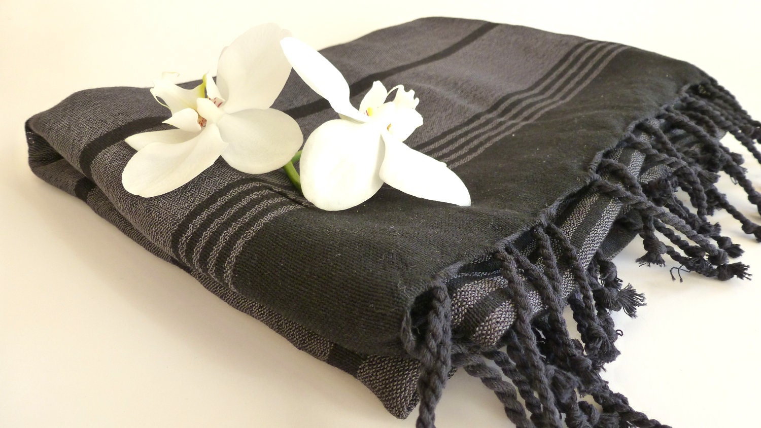 Organic Silk and Cotton Turkish Towel, Peshtemal, towel wrap, sarong, spa, yoga, bath, hammam, Xmas Gift, Grey / Black