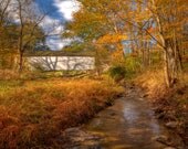 Rustic Photography - Loux Covered Bridge - Autumn - Landscape Photograph - Country - 6X9 -  HDR - Covered Bridge Photograph - Art Print