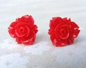 Cyber Monday, Cyber Monday Sale, Christmas gift Red  shabby chic flower rose post stud