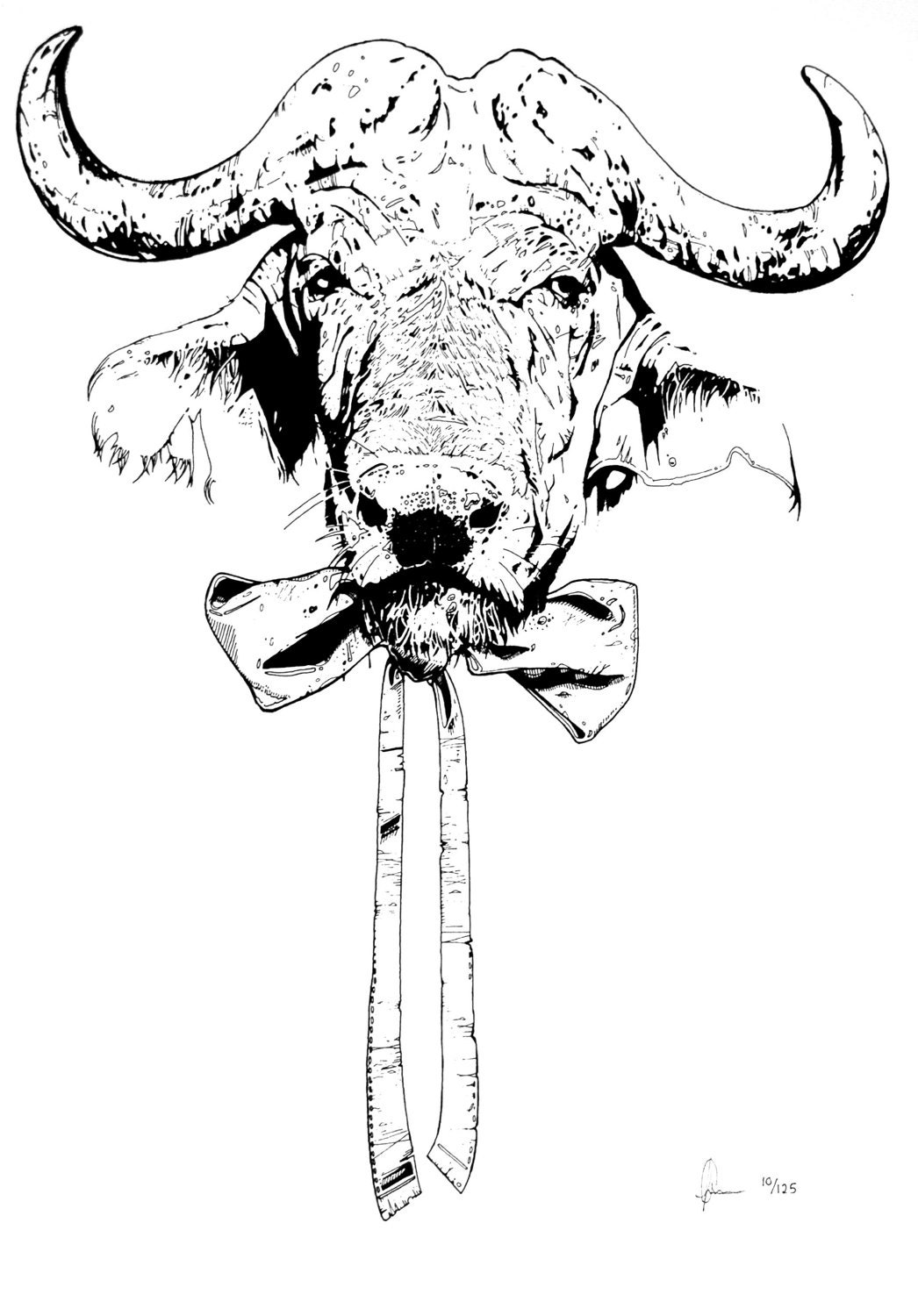 A2 Giclee Print, signed numbered 1/125 Water Buffalo