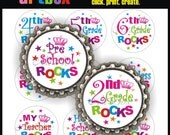 INSTANT DOWNLOAD School Rocks Bottle Cap Images - 4x6 Digital JPEG BottleCap Collage Sheet - 1 Inch Circles