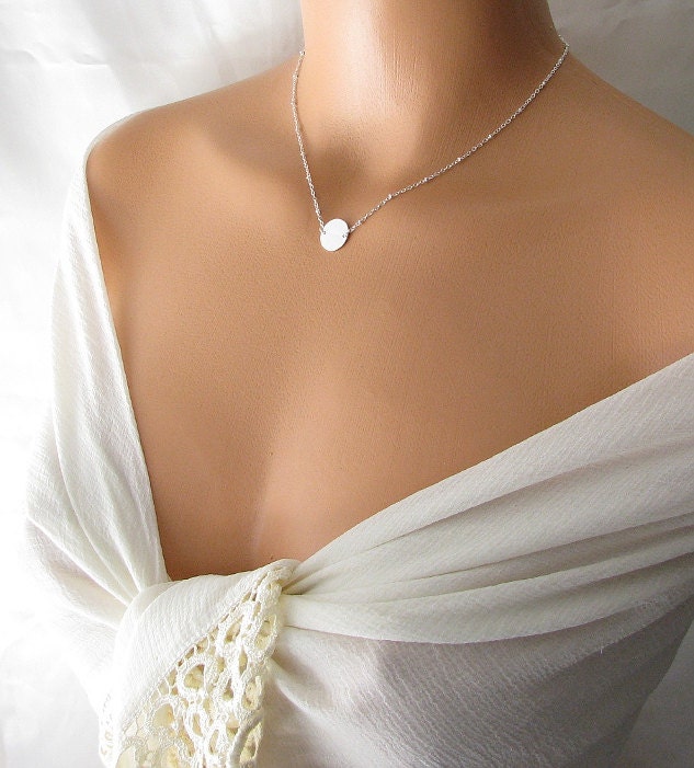 silver disc necklace, disk circle necklace, bridesmaid gift jewelry, silver simple necklace dainty, silver necklace