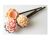 flower hair pins bobby pins, flower hairpins hair accessories, bobby pin set, peach rose hairpins chrysanthemum