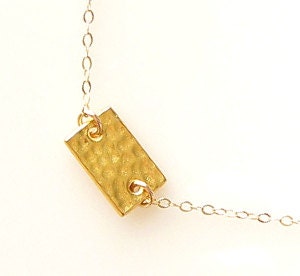 gold bar necklace, sideways necklace, hammered jewelry, bridesmaid gift, simple gold necklace, dainty necklace