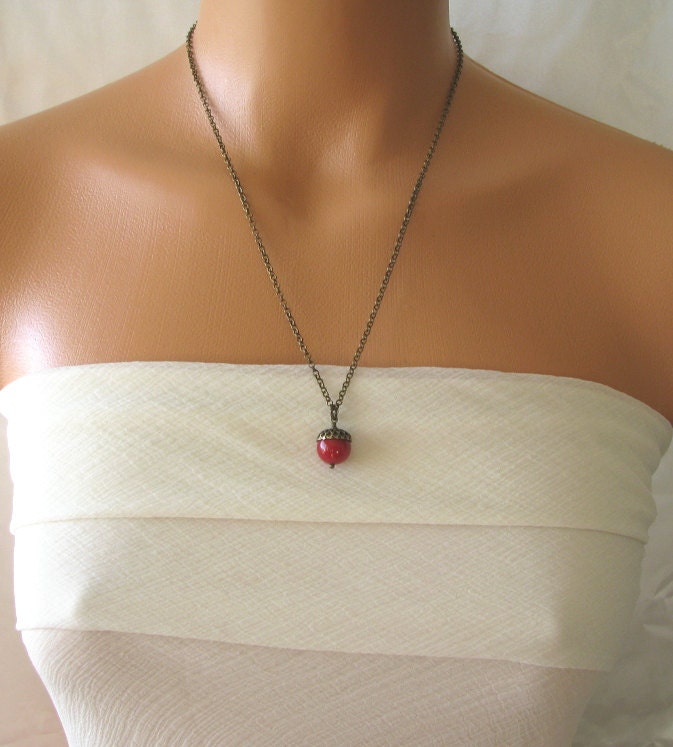 acorn necklace, acorn jewelry pendant, single bead necklace, jade gemstone jewelry, nature jewelry simple necklace