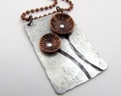 Metalwork Necklace with Mixed Metal Copper Flowers and Rivets - Cold Connection Hand Stamped Necklace - Aluminum and Copper (104)