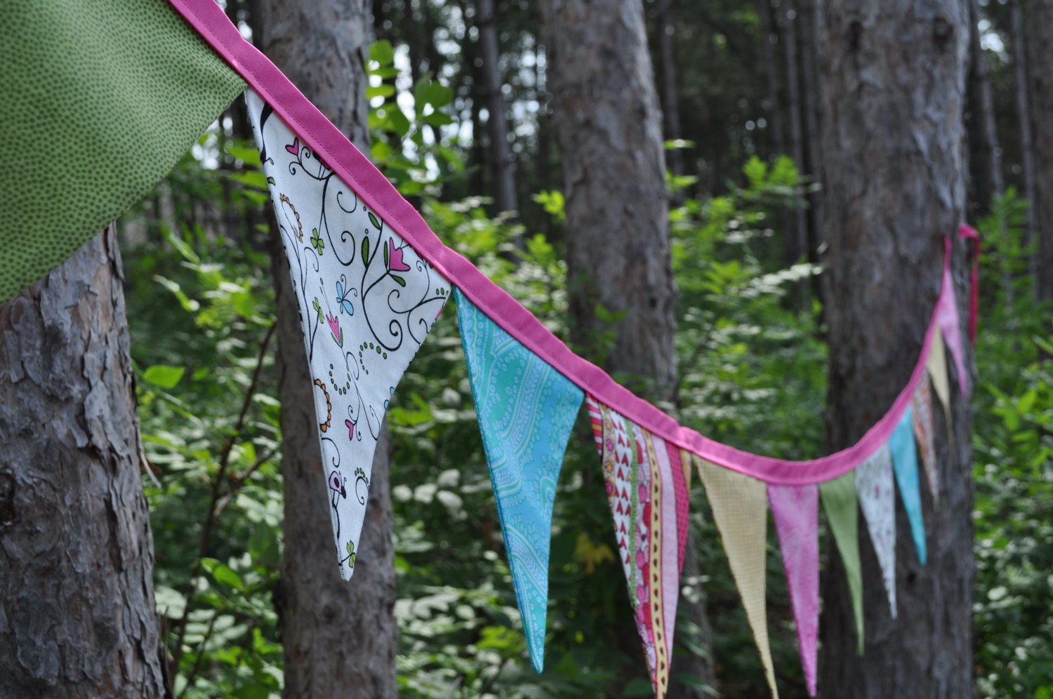 Pink fabric banner, pennant, bunting for birthday decoration, photo prop, girls bedroom decor