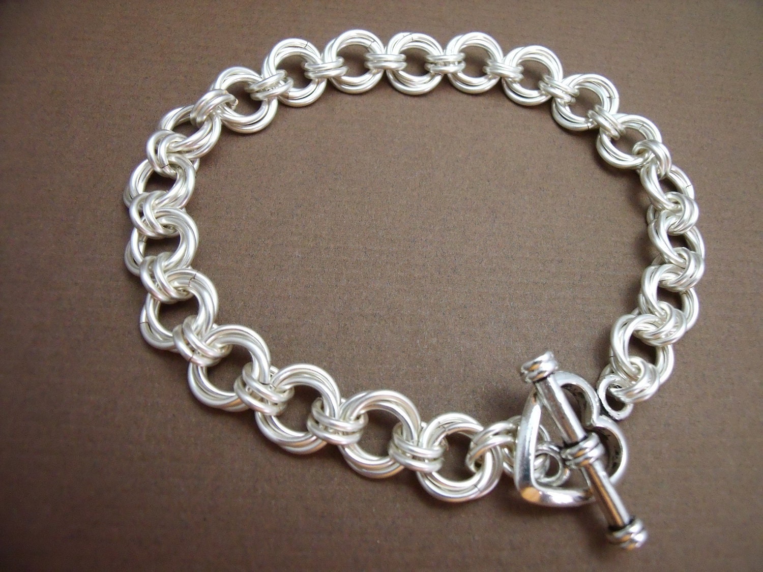 Chainmaille Mobius Flower Bracelet  Silver Enameled Copper