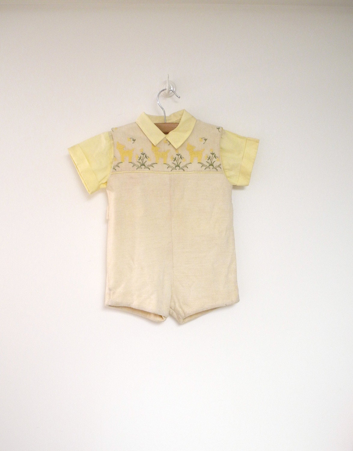 1950's Yellow, Green and Tan "Little Lamb" Romper