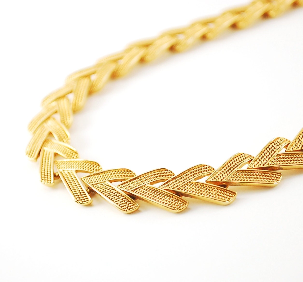 Vintage Necklace, Gold Collar Necklace, Gold Chevron Necklace, Geometric Necklace, 1960s Mad Men Jewelry