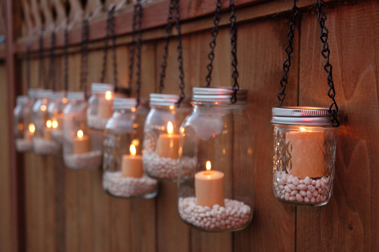 Mason Jar Lanterns Hanging Tea Light Luminaries - Set of 10