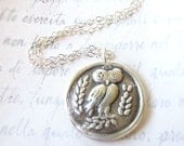 Reclaimed silver owl wax seal necklace pendant jewelry Greek design created with recycled fine silver