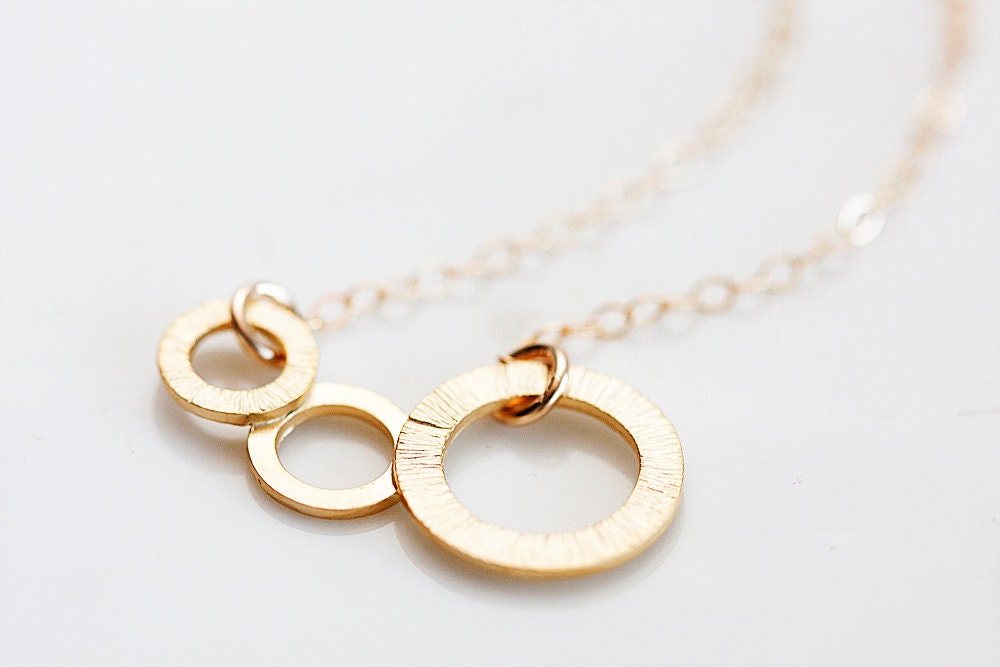 Triple Circles Necklace Gold Filled Chain Three Circles Charm Geometric Necklace Geometry Jewelry - N259