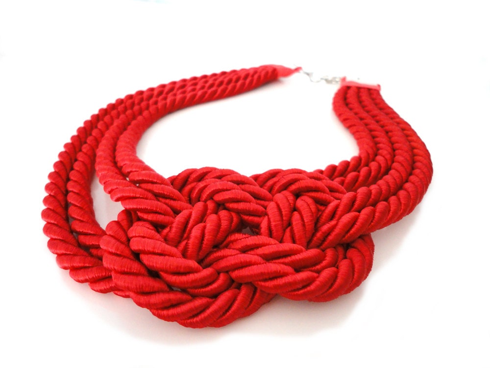 Coral Red Rope Statement Necklace