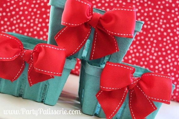 Red Bow Berry Baskets - Set of 6