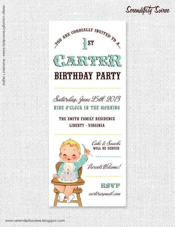 Vintage Babies First Birthday (Boy) - Custom Printable Invitation by Catherine Jane Joy Il_570xn