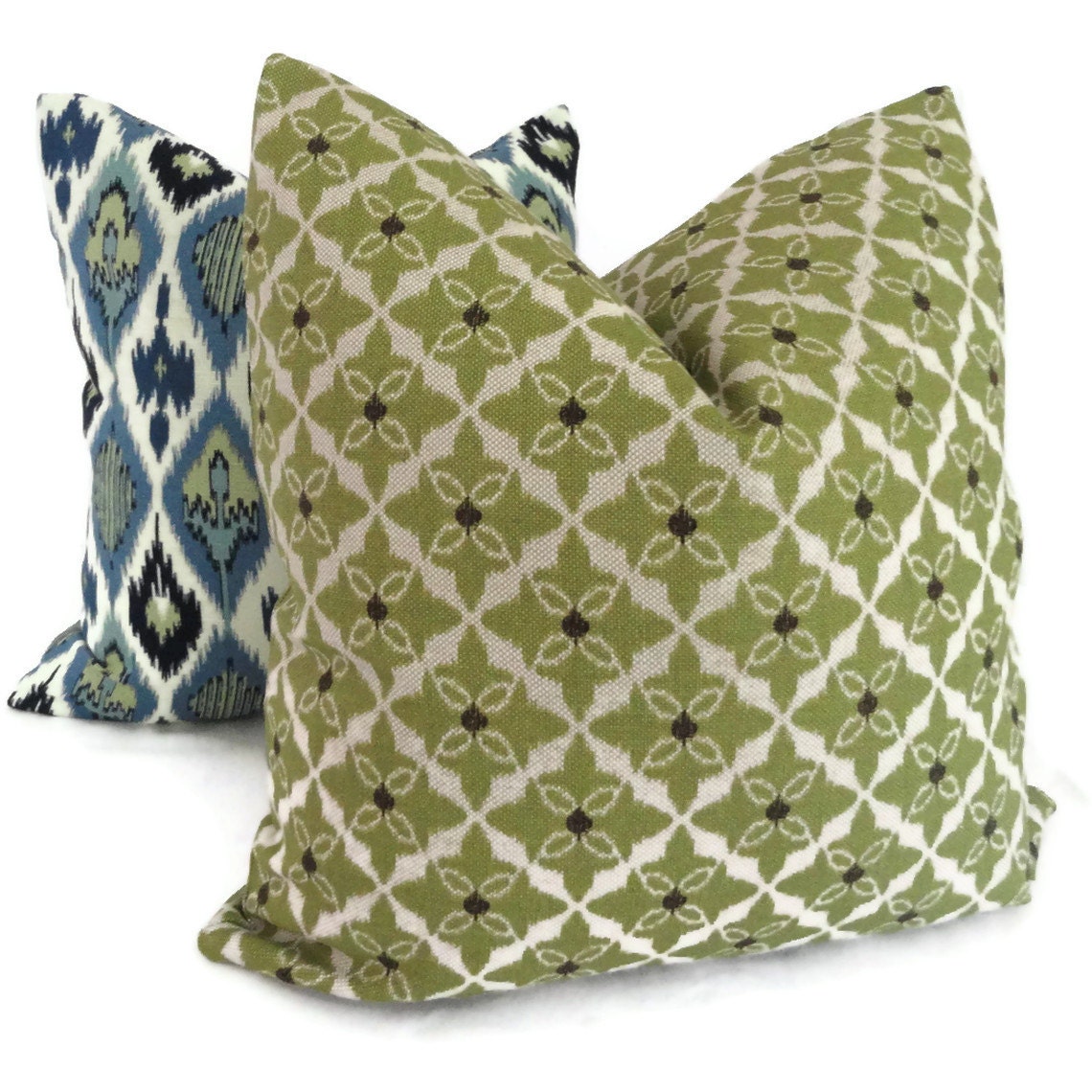 SALE Green Diamond Ikat Pillow Covers 20x20, Accent Pillow, Throw Pillow
