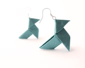 Origami earrings Teal blue silk OOAK by Jye, Hand-made in France - Joliejye