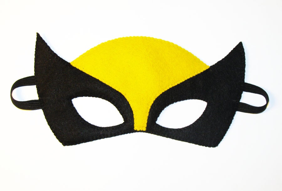 Wolverine Super Hero Mask - Yellow - Black - childrens comic costume for boys and girls - soft felt Dress Up play accessory