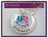 Hand Stamped Mommy necklace-CUPPED TWICE BLESSED - Sterling Silver and Birthstone