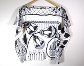 VALLEY TEE - oversized boxy top, black and white, organic cotton, hand screen printed, tshirt, floral, tribal, egyptian, one size, geometric
