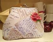 Retro vintage style  rose French postcard love letter fabric coin purse wallet