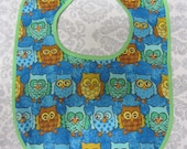 Baby Bib Owls Green Trim