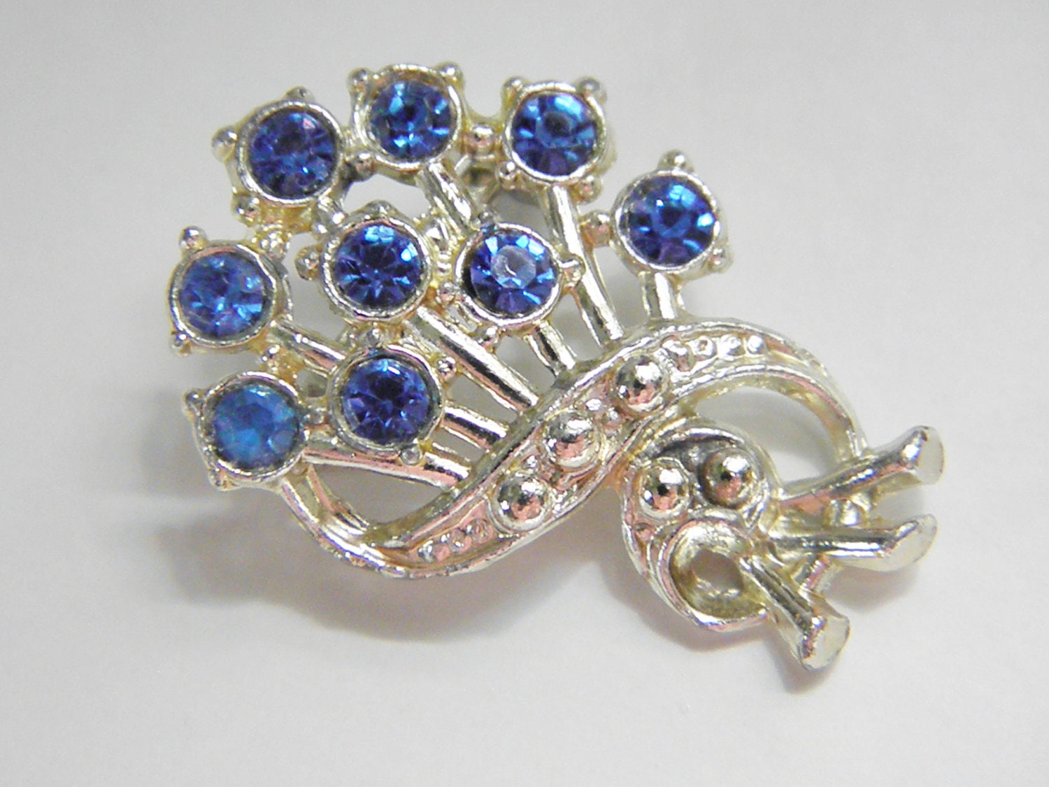 Vintage Blue Rhinestone Flower Bouquet Brooch, 60s