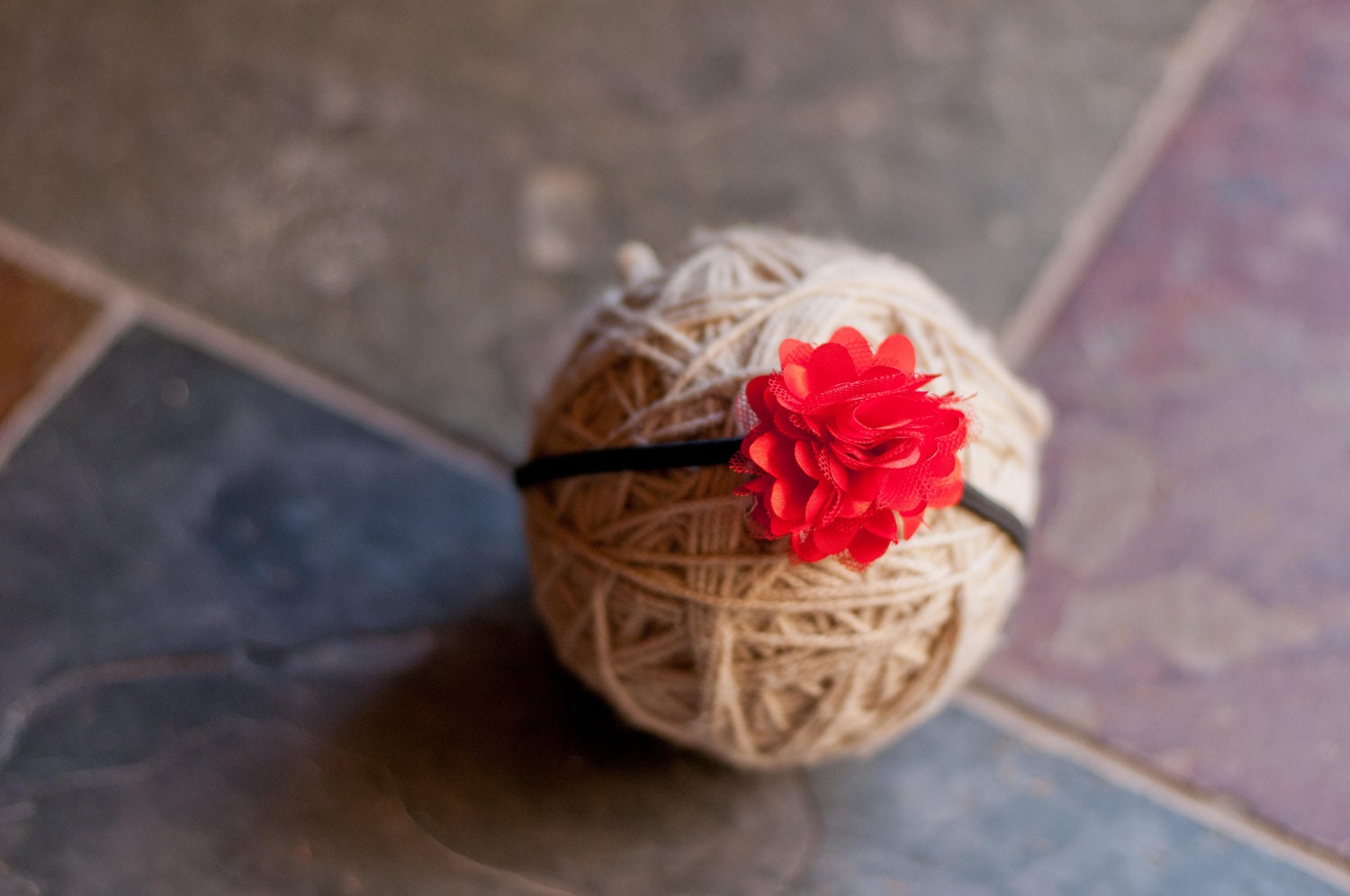 Mini Puff Flower Headband - Red