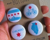 Chicago pinback button set, Chicago pride, Chicago love, chicago skyline, chicago flag handmade 1" buttons
