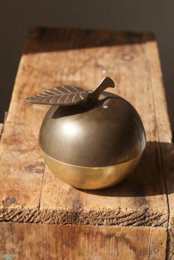 Brass Apple. Mid Century Decor. Little Fruit. Storage Container. Office Space.