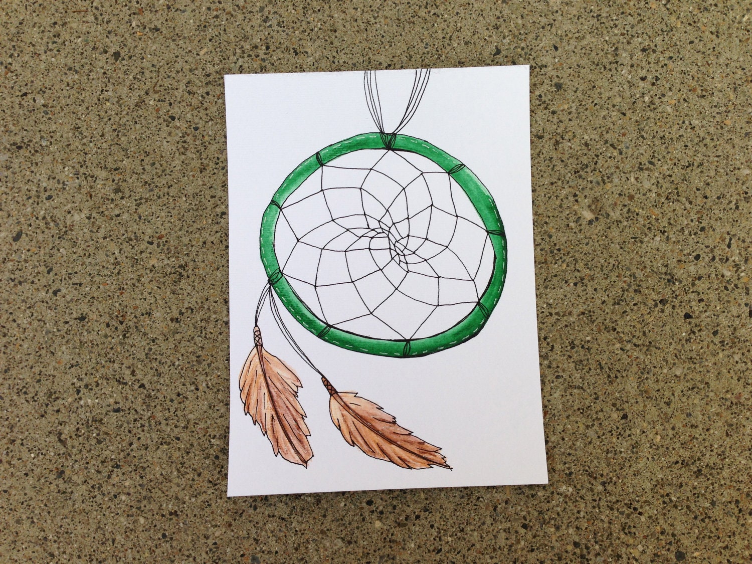 Green Dreamcatcher: Original Watercolor & Ink Illustration 6"x8"