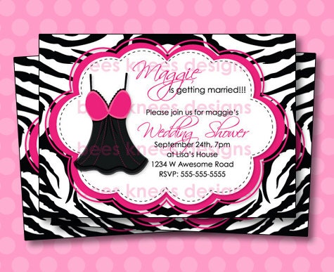 Bachelorette Invitation Wedding shower invite Lingerie Party Zebra Print Customized Printable