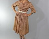 1950s Vintage Dress...Fall Colors Paisley Print 50s Shirtwaist Dress with Pleated Skirt Size Medium